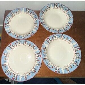 Snowmen Soup Bowls Christmas Winter Snowman Serenade II Blue White Set of 4